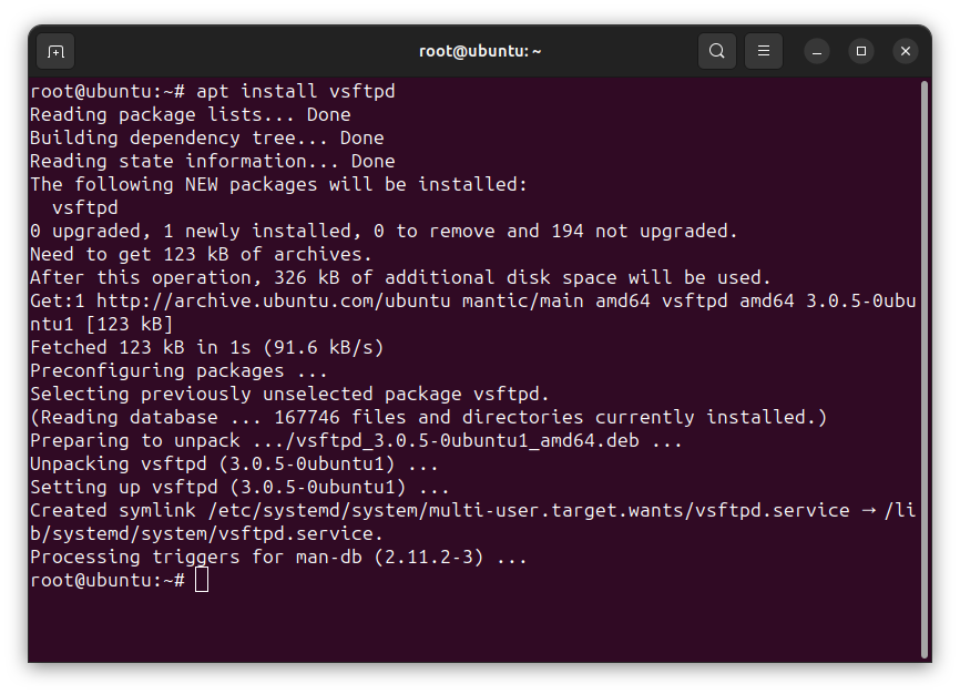 Install vsftpd in Ubuntu Terminal