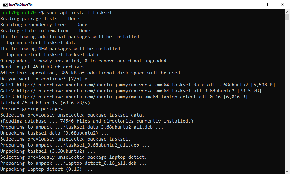 Install Tasksel in Ubuntu or Debian