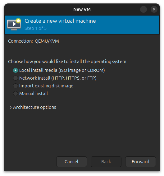 Create a new virtual machine in virt-manager