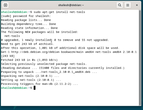 install net-tools on debian