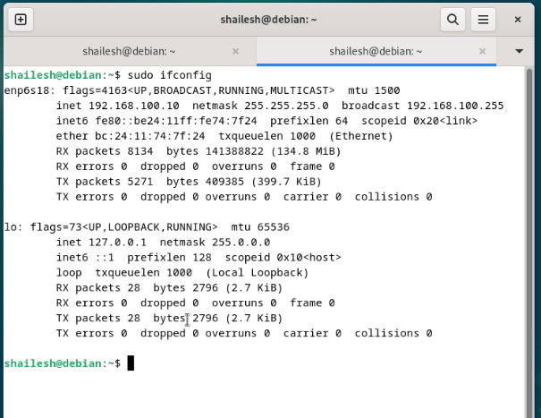 run ifconfig command in debian