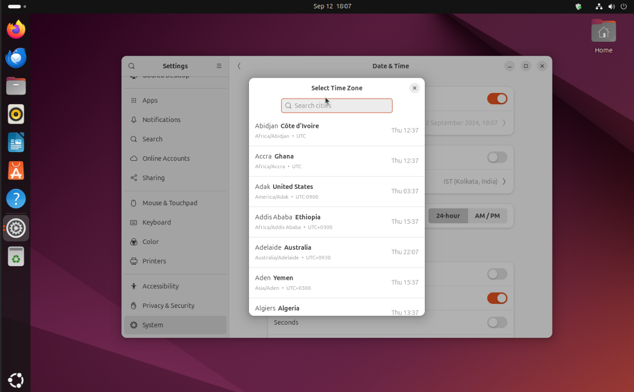 change timezone from Ubuntu desktop