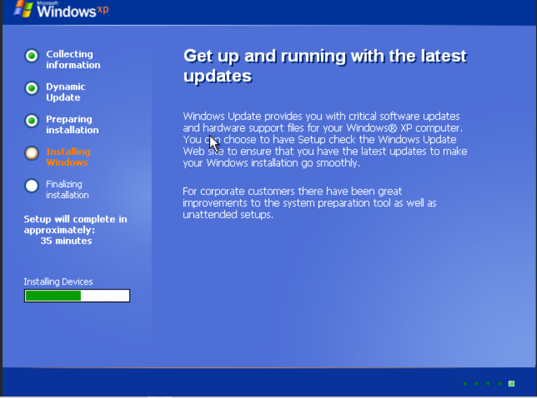 windows xp setup page