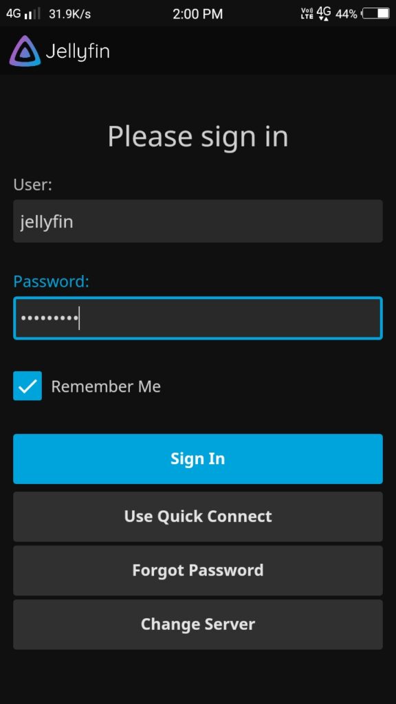 jellyfin mobile login