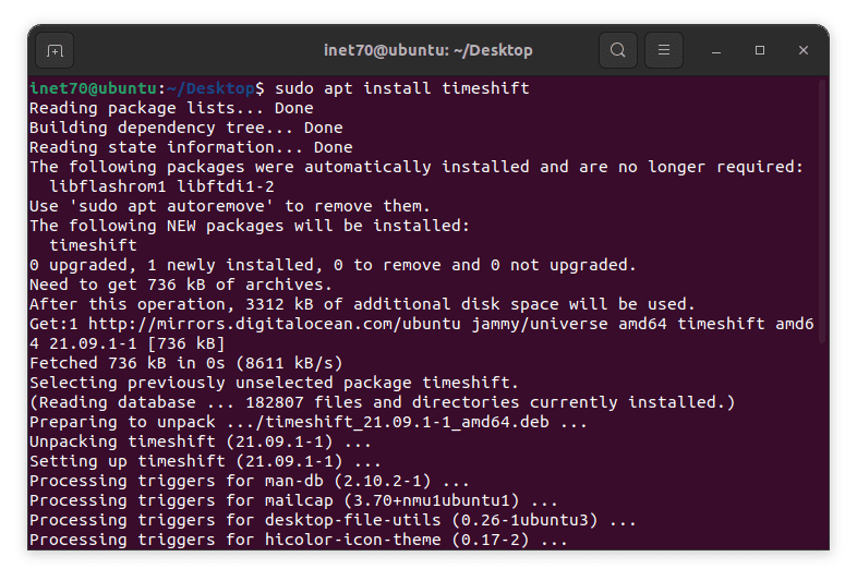 timeshift on Ubuntu 22.04
