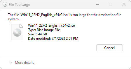 File too Large for Destination File System