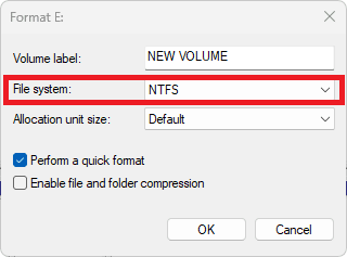 File System Format Window