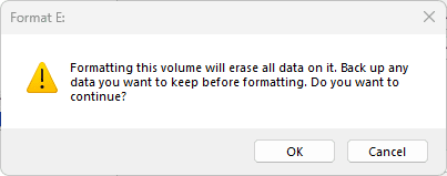 Disk Format Warning